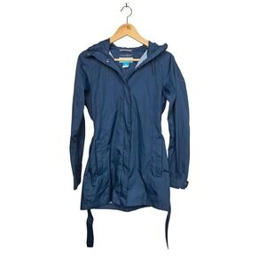 Columbia Women's Pardon My Trench Rain Jacket Navy Blue Belted Hooded XS